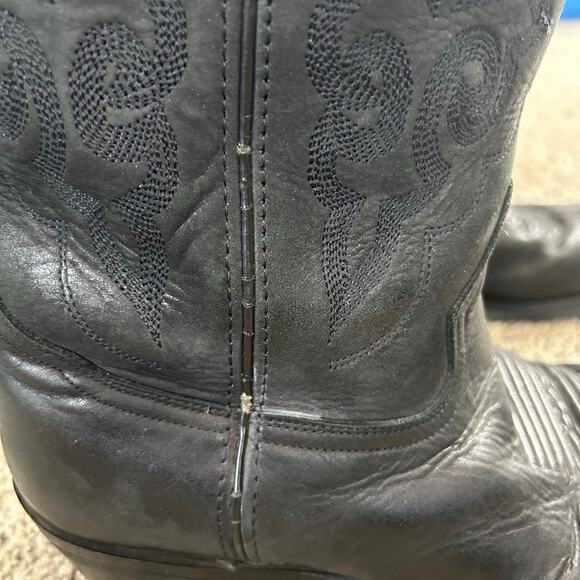 Double H Mens Cowboy Boots Size 9.5B Black Leather Pointed Toe Western - Picture 14 of 15